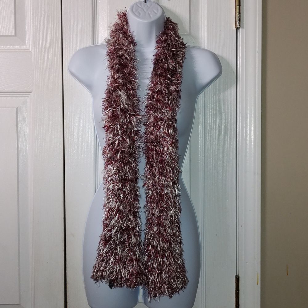 Maroon  and white super soft fuzzy  scarf